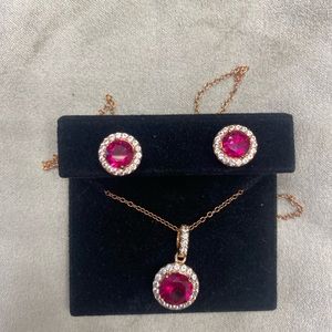 Ruby and diamond earrings and necklace set